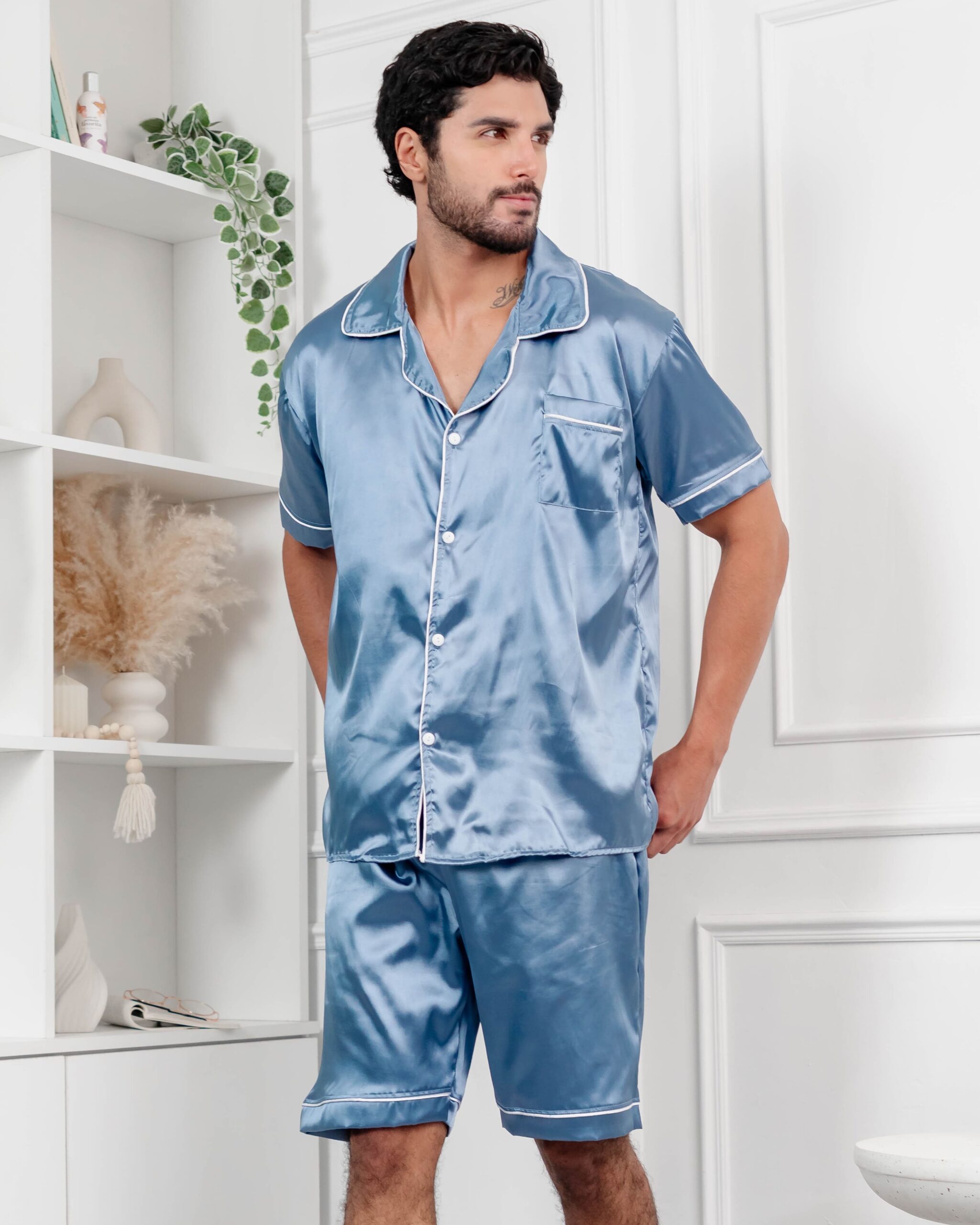 Pijama de caballero en satin c/ short - Modelo Frank short - Imagen 4